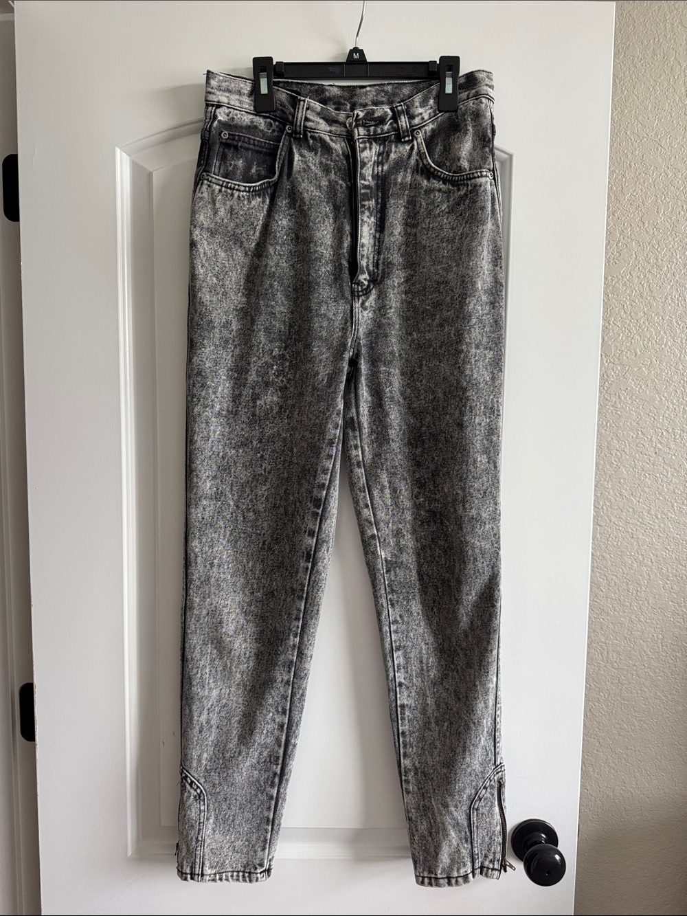 High-Rise Acid Wash Gray Jeans — Women's Slim Taper